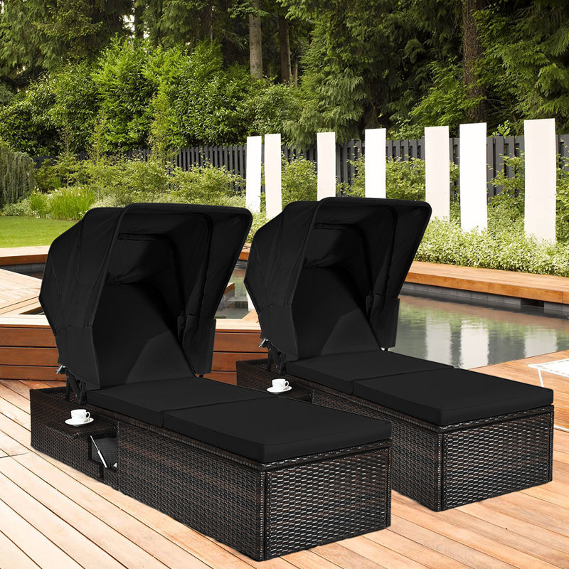 Chaise longue avec coussin Montego, Noir, 2