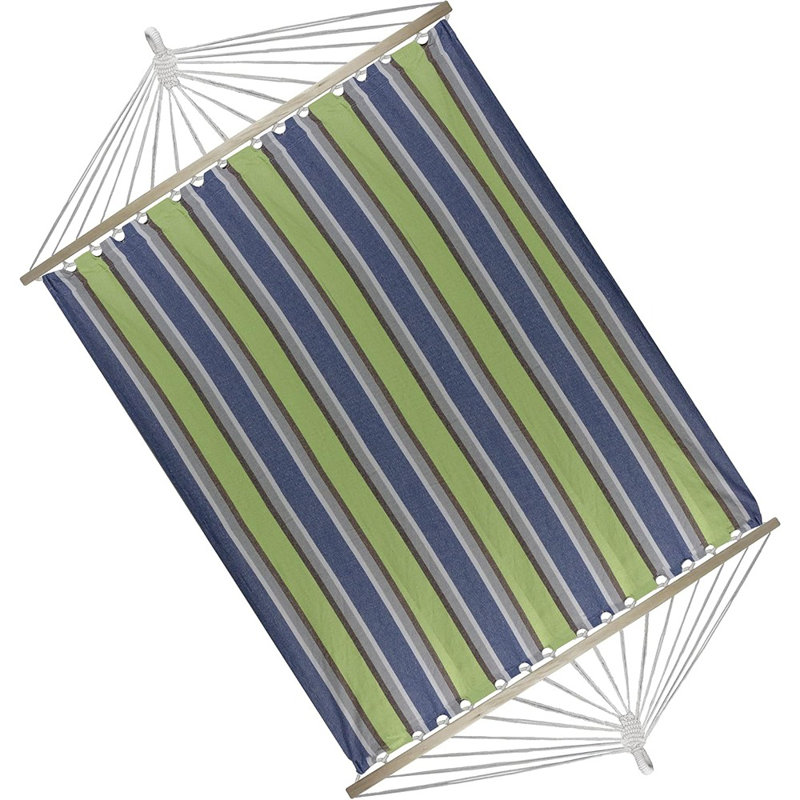 Hamac rayé en coton et en coton vert lime et bleu royal 55 po x 78 po avec barres et pampilles en bois