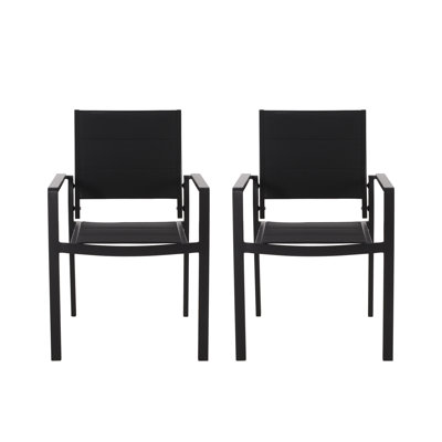 Modern Black Dining Chair - Aluminum, Mesh Seating, , 22" X 23" 33.89 Chair, Weather Resistance, Seat,