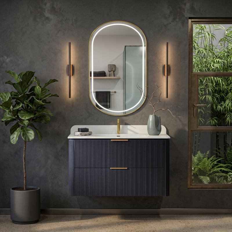 Meuble-lavabo suspendu de 91 cm (36 po) avec lavabo monobloc et fini noir mat