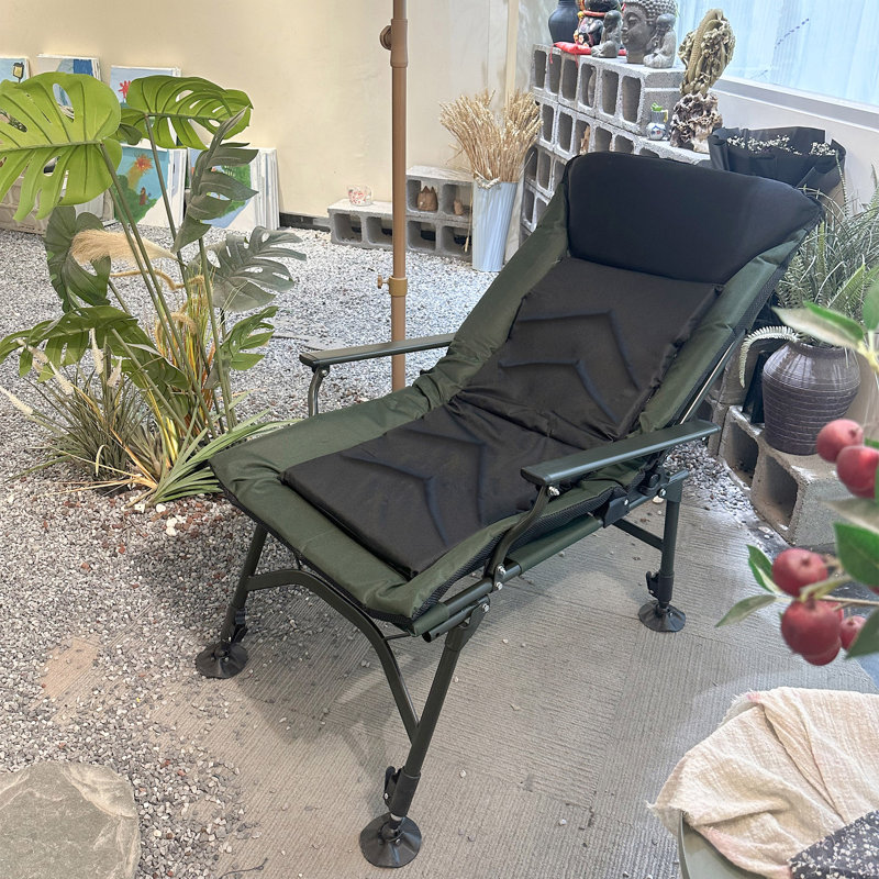 Chaise de camping inclinable, portative et pliante avec dossier réglable, Noir/vert