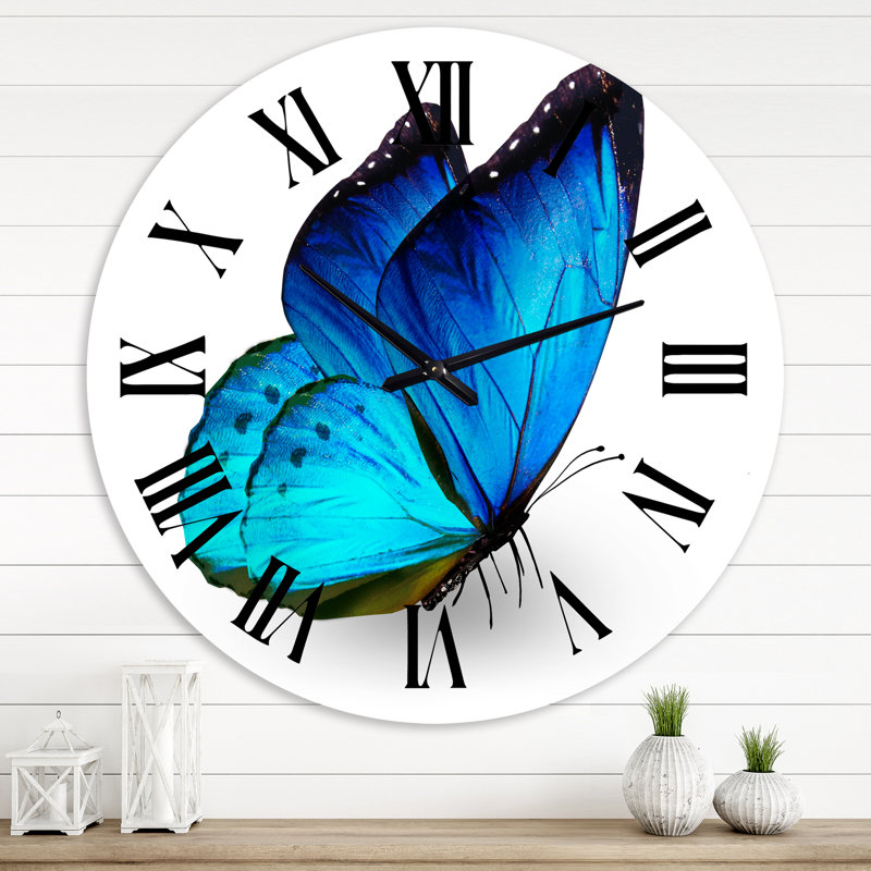 Vibrant Blue Butterfly - horloge murale moderne, Grand