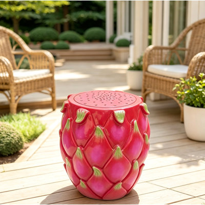 Realistic Dragon Fruit Shaped Stool, Weather Resistant Multi-Purpose Ottoman Seat, Novelty Tropical Side Table for Indoor Garden Balcony Pool, 11.8"D ×13.78"H