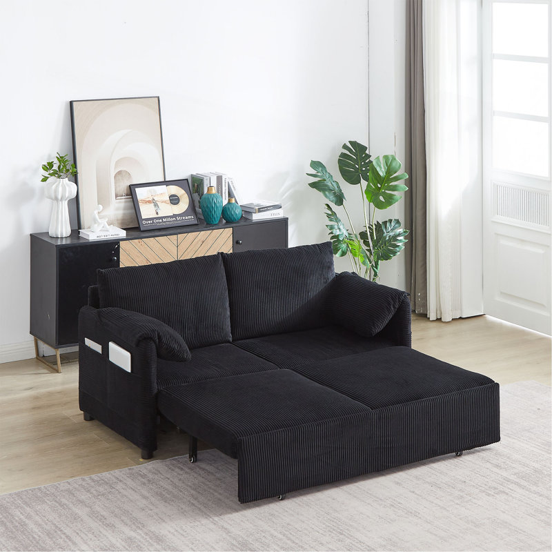 64.5 Inch Sleeper Sofa Bed  3-In-1 Adjustable Sleeper With Pullout Bed   2 Pillows And Side Pockets  Soft Corduroy Convertible Sleeper Sofa Bed For Living Room Bedroom Apartment Office