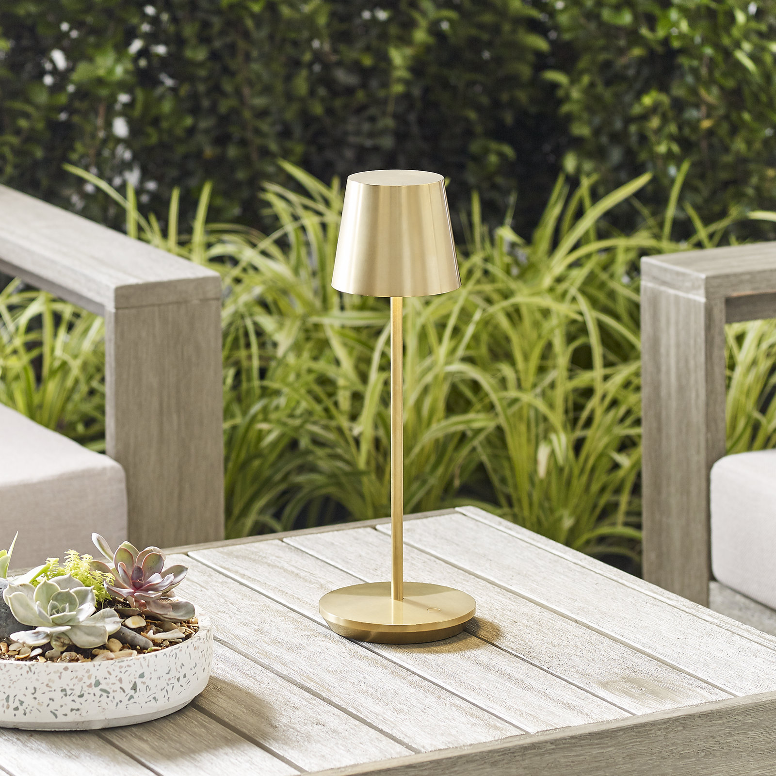 Nevis Accent Rechargeable Table Lamp, Natural Brass