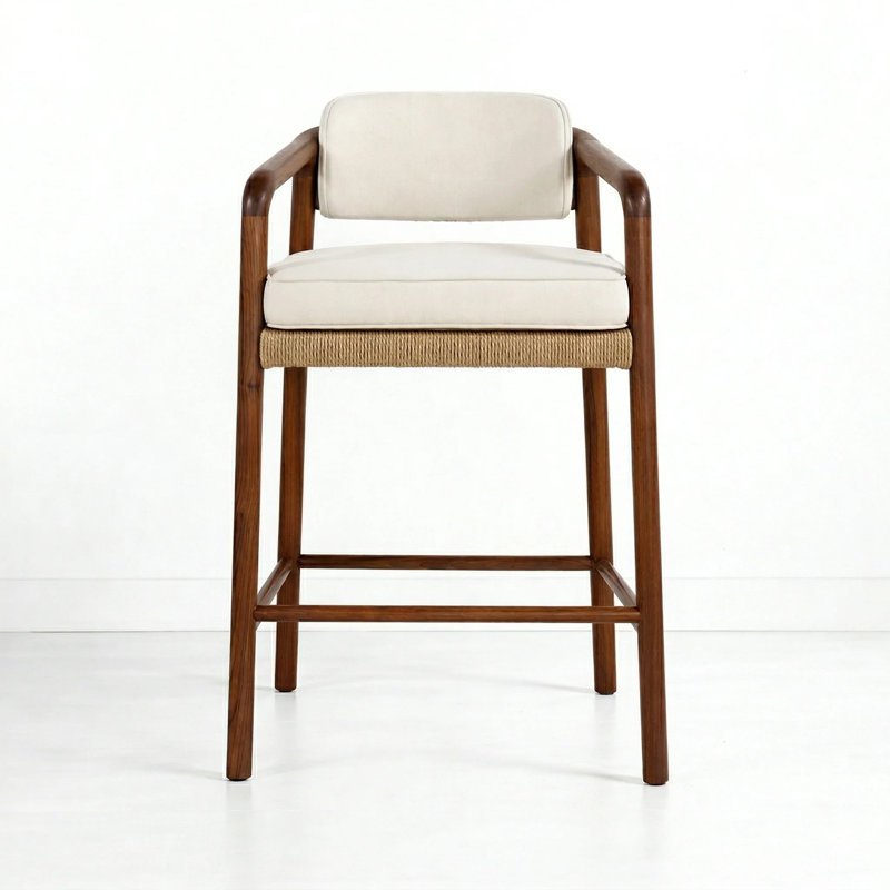 Tabouret de comptoir revêtu de corde et de noyer Paros - Pieds naturels