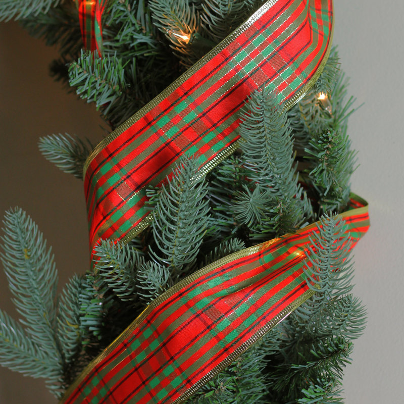 Ruban d'artisanat de Noël à rayures rouges et vertes - 2,5 po x 120 verges