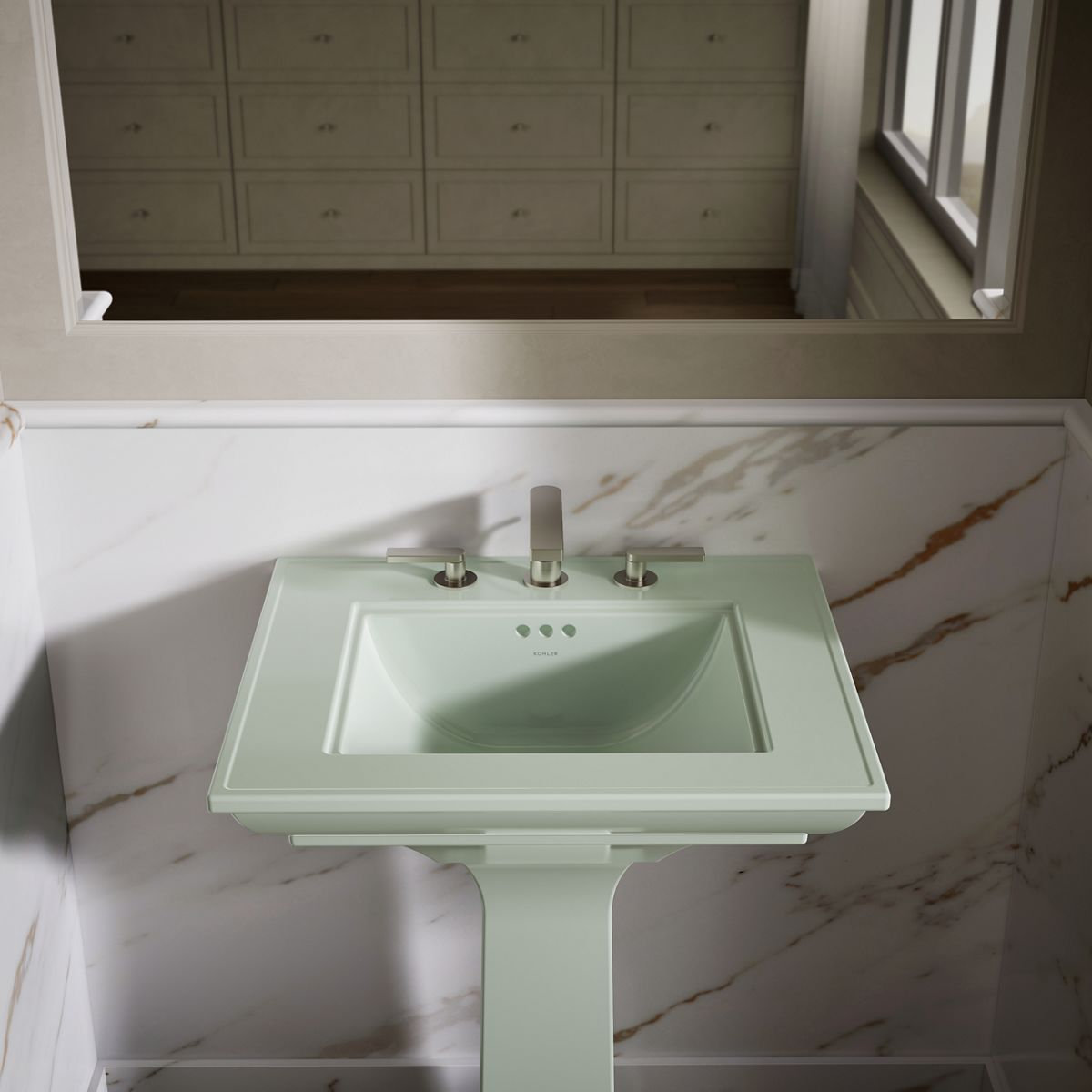 Memoirs Stately Pedestal Bathroom Sink, 8" Centers, 34.75" H x 20.5" W x 24.5" L, Aspen Green