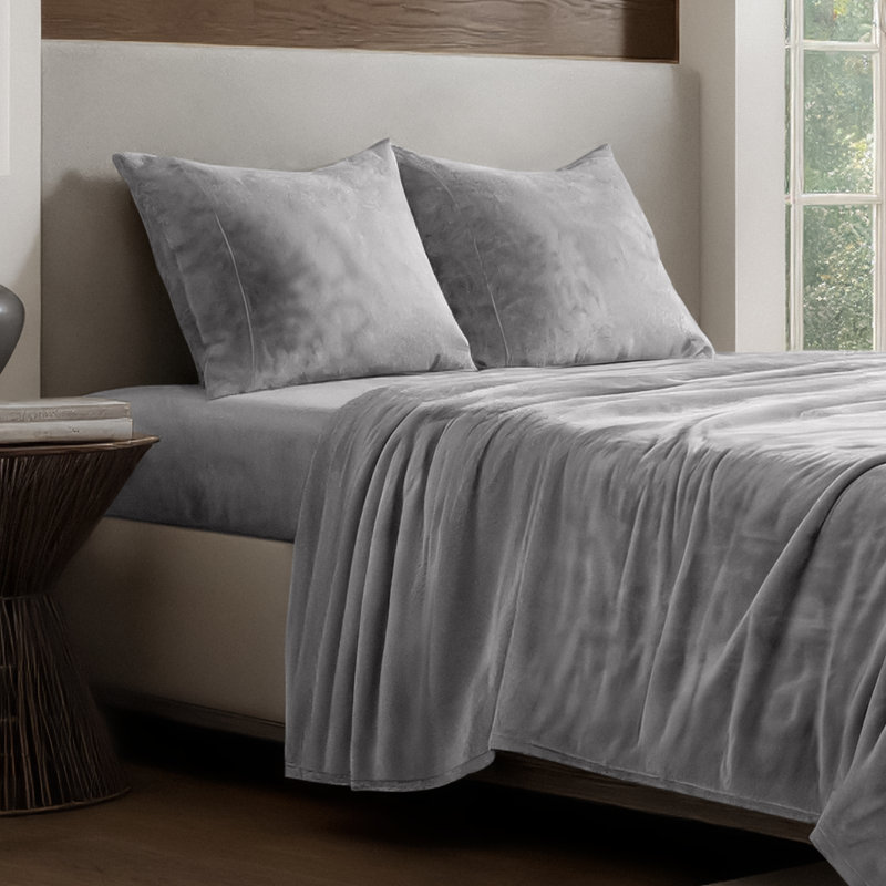 Microplush Sheet Set, Twin Sheet Set + 1 Fitted Sheet + 1 Pillowcase, Light Gray