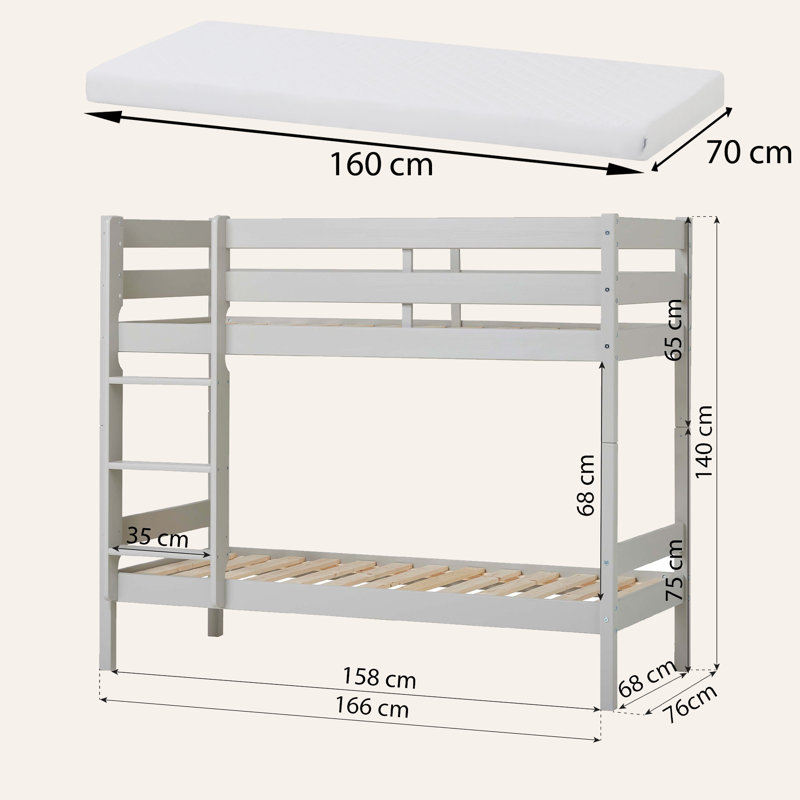 ECO Comfort Bunk Bed, European Toddler (70 x 160 cm), Grey