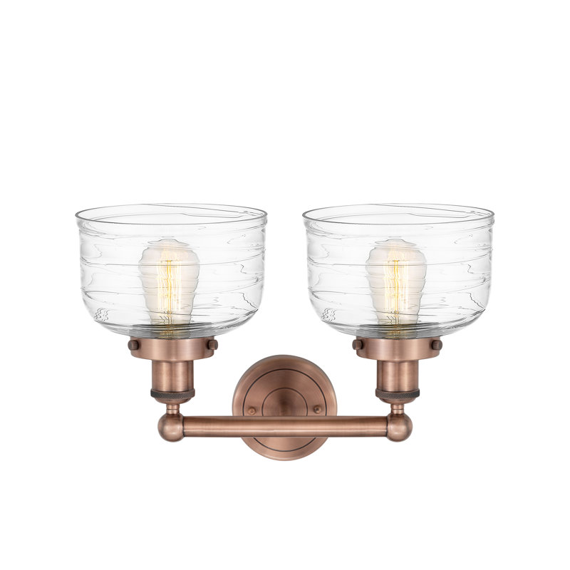Arlester 2 - Light Dimmable Vanity Light, Antique Copper, Clear Deco Swirl