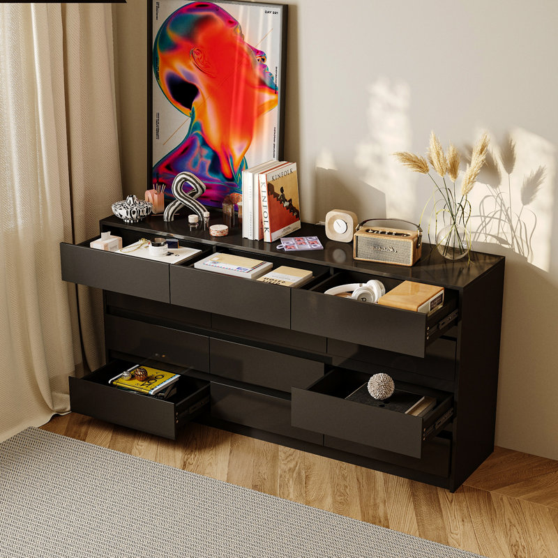 Commode 12 tiroirs au design élégant, Noir