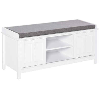 Entryway Shoe Bench Storage Ottoman with Sliding Doors, Adjustable Shelving, 6 Compartments, Padded Seat, Holds 10 Pairs