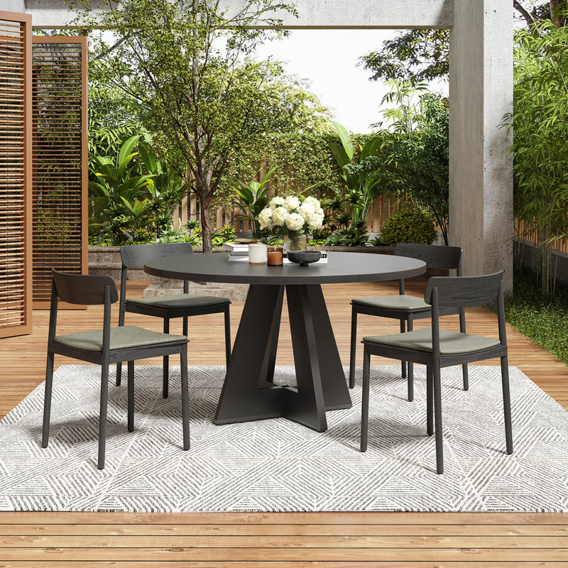 Round Dining Table for 4-7 People, Modern Wood Kitchen Table with Sturdy Metal Base, Large Round Dinner Table for Dining Room, Easy Assembly