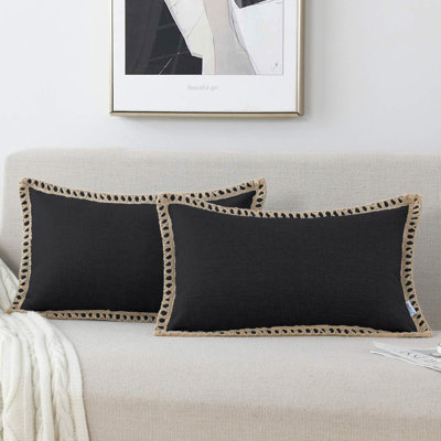 Farmhouse Trimmed Burlap Linen Polyester Pillow Cover