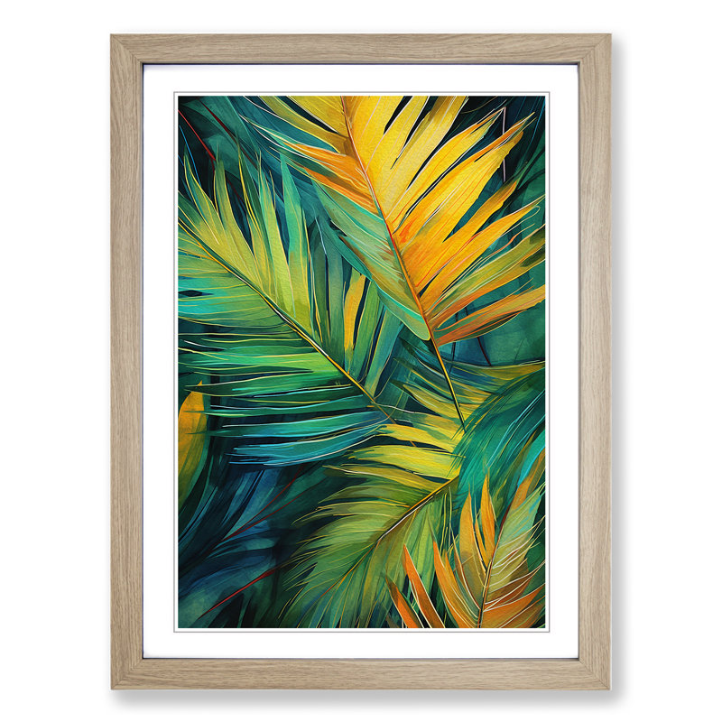 Palm Leaf Modern No.2 - Single Picture Frame Print on Wood, Oak Framed, 34cm H x 25cm W