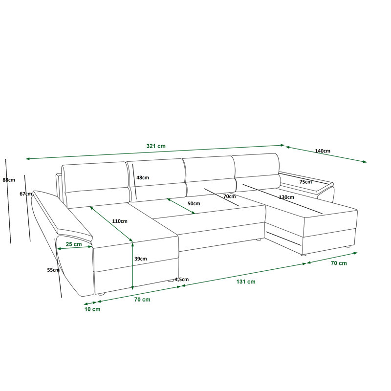 Blader 5 Seater Corner Sofa , Black - Rainbow27