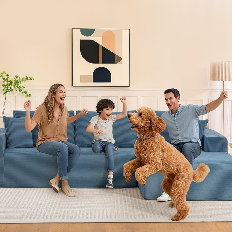 Canapé modulaire avec méridienne en L 108 po Cottle, Velours côtelé bleu, Orienté à droite