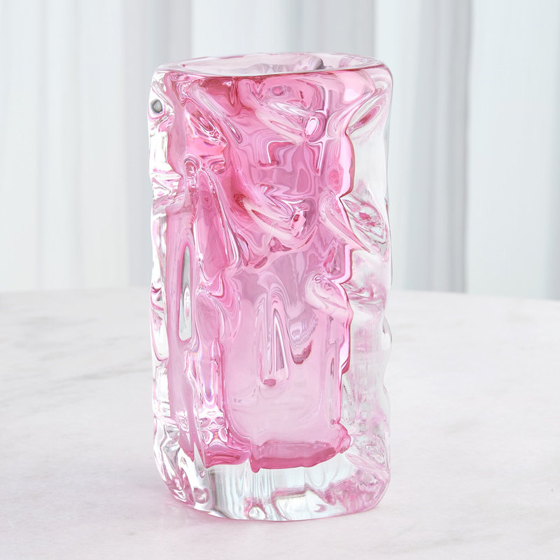 Glass Table Vase, Overall Height- 6", Pink