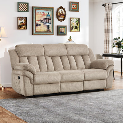 87.4'' Wide Pineapple-Textured Chenille Manual Reclining Sofa With Overstuffed Comfort