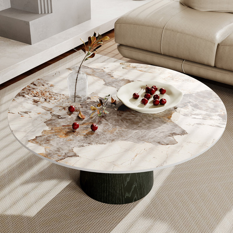 Colorful Faux Marble Coffee Table Modern Center Table, 17.4" H x 42" L x 42" W, Black