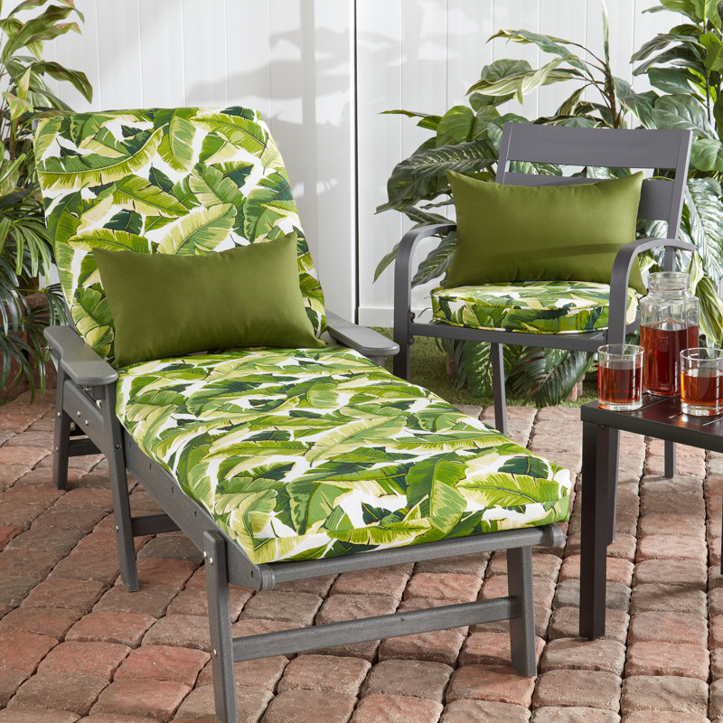 Outdoor Round Dining Chair Seat Pad, Palm Leaves White