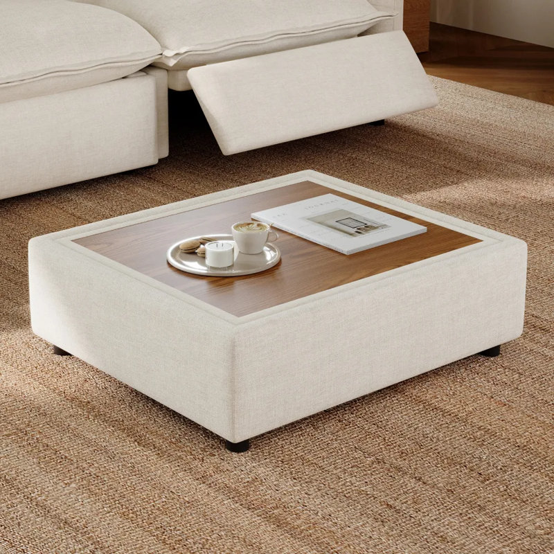 Repose-pieds avec rangement et table basse, tissu, Blanc