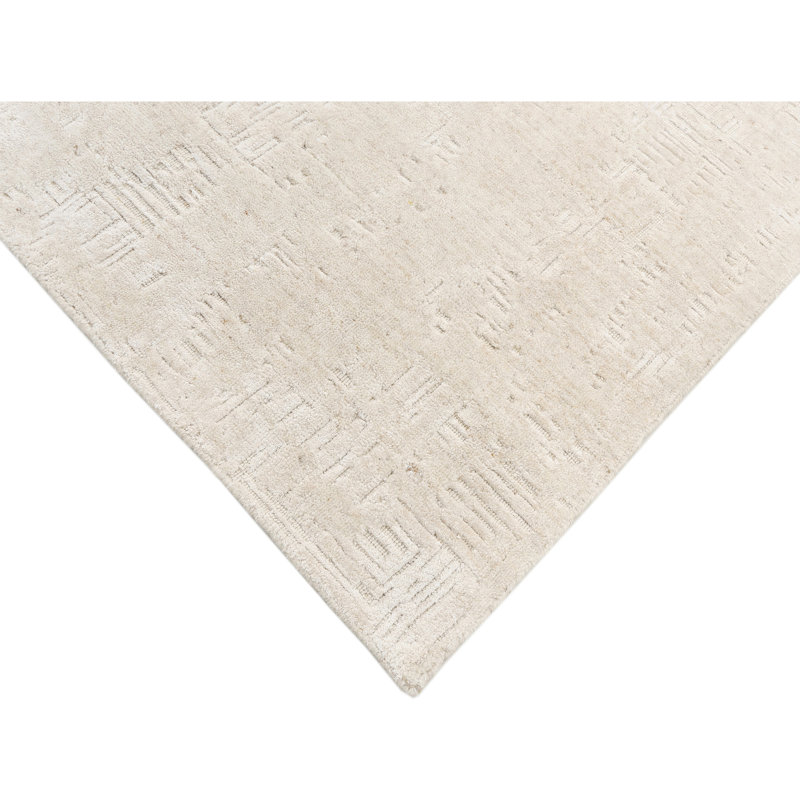 High-Quality Hand-Knotted Beige Area Rug, Rectangle 9' x 12'