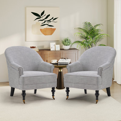 Fauteuil d'appoint à accoudoirs rayés l 30 po avec pieds en bois massif