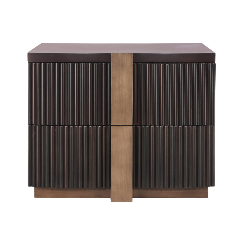 Table de chevet cannelée avec 2 tiroirs et base robuste Sunny Mordern, Marron foncé