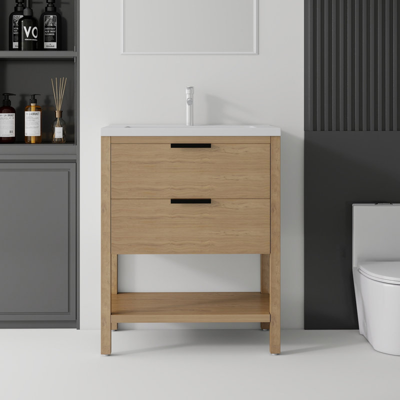 Meuble-lavabo autoportant avec lavabo, Chêne, 30"
