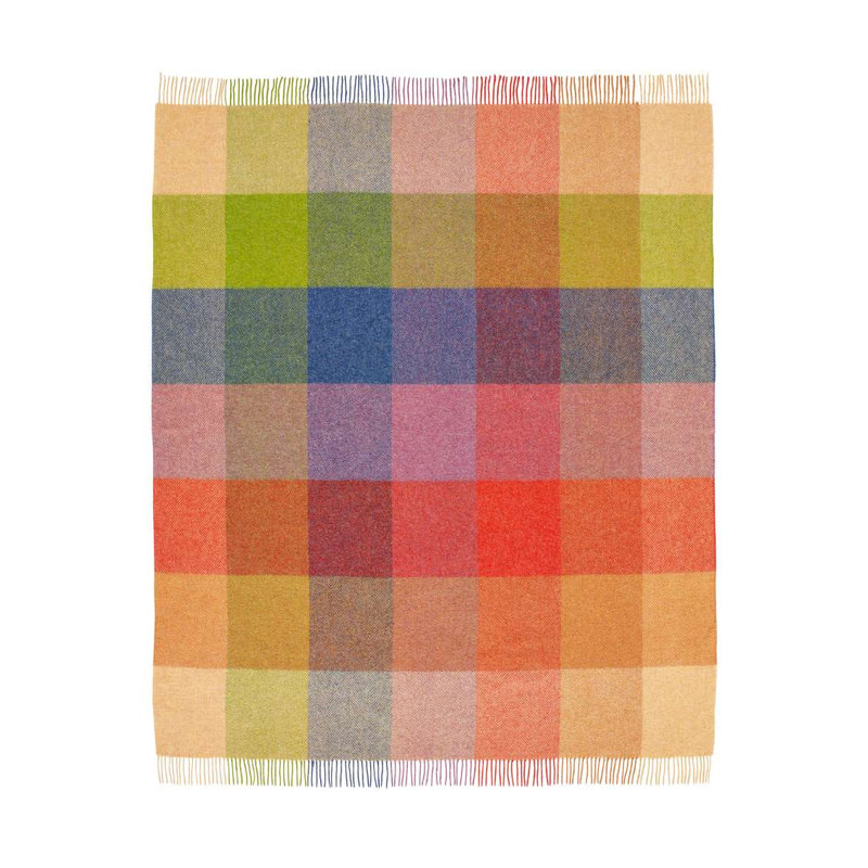 Jeté en laine Shetland, Bleu / vert / rouge / orange géométrique