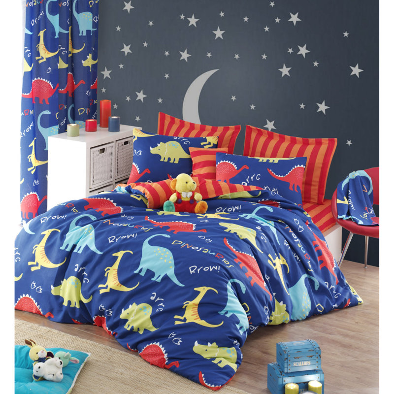 Ensemble de housse de couette double Premium, bleu / rouge / jaune, 86,6 po x 86,6 po | 65% coton / 35% polyester, 120 fils au pouce carré, lavable à la machine | Comprend 1 taie d'oreiller de 17,7 po x 61 po et une literie élégante pour un confort douillet