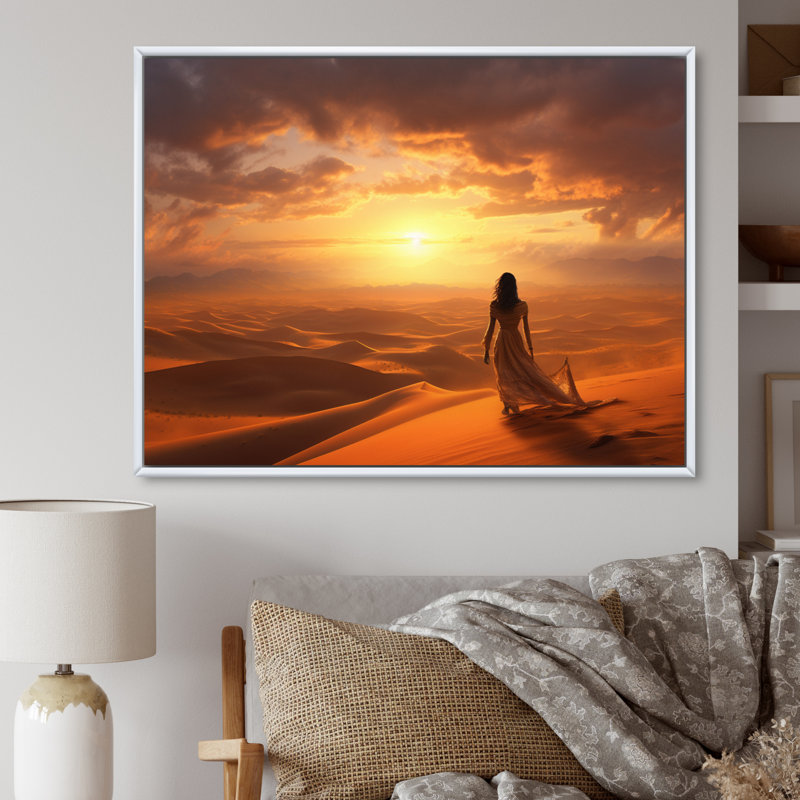 Désert Oasis I - Paysages, art mural, salon, H 34 po x l 44 po x P 1,5 po, Cadre flottant blanc