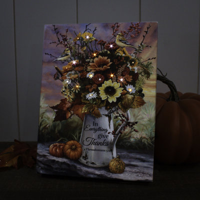 Give Thanks Flowers 8x6 Mini Lighted Easel Back Canvas