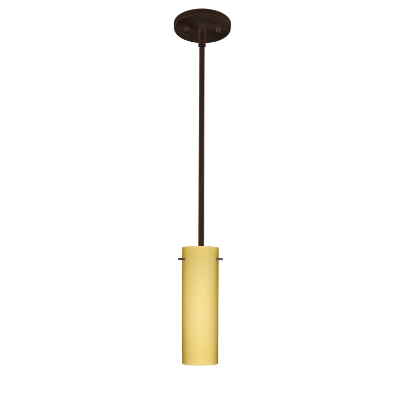 Luminaire suspendu à cylindre simple 1 lumières Marunouchi, Bronze, Opale matte, DEL