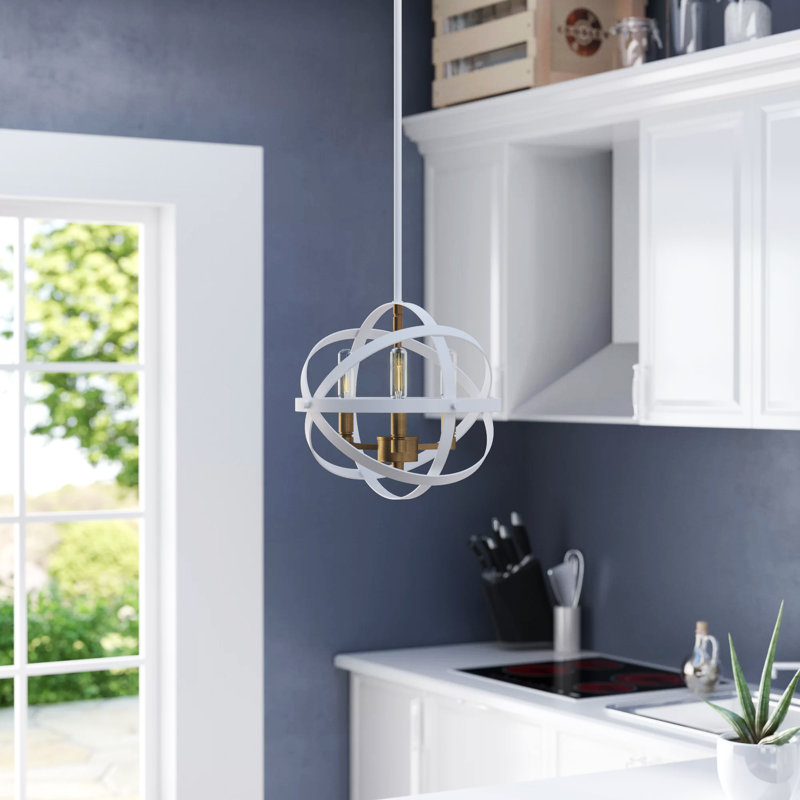 Luminaire suspendu sphère simple 3 lumières Avers, Blanc / laiton vieilli
