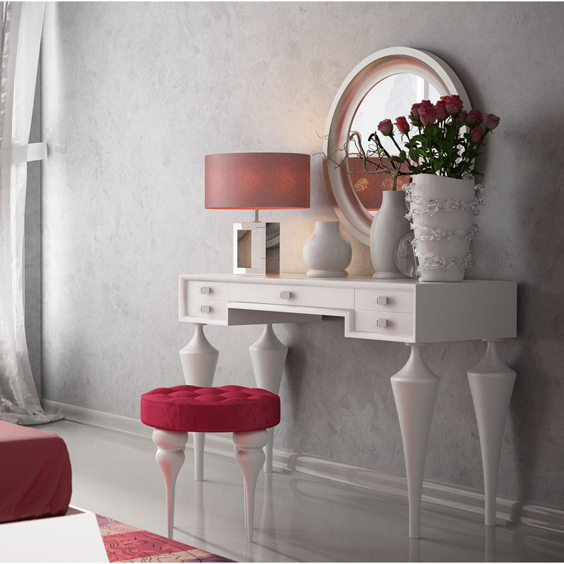 Ensemble coiffeuse avec miroir Kirkwood, Blanc brillant