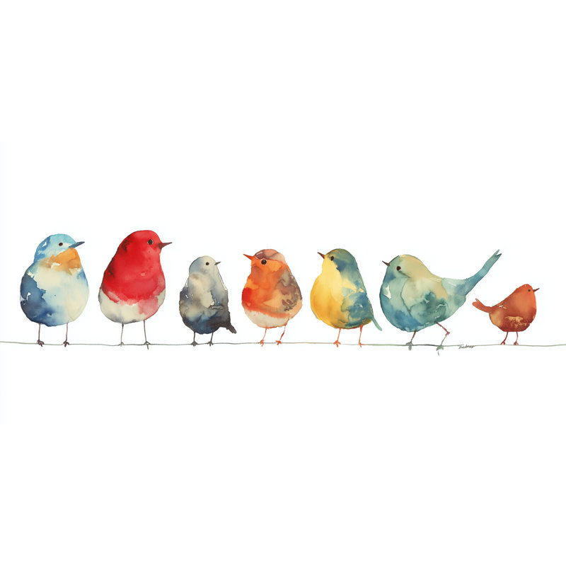 «Chirpe Together», aquarelle d'oiseaux sur toile tendue, H 20 po x l 40 po