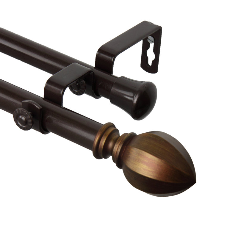Steel Adjustable 0.81'' Double Curtain Rod, Cocoa, 0.81" H x 48" W x 6.38" D