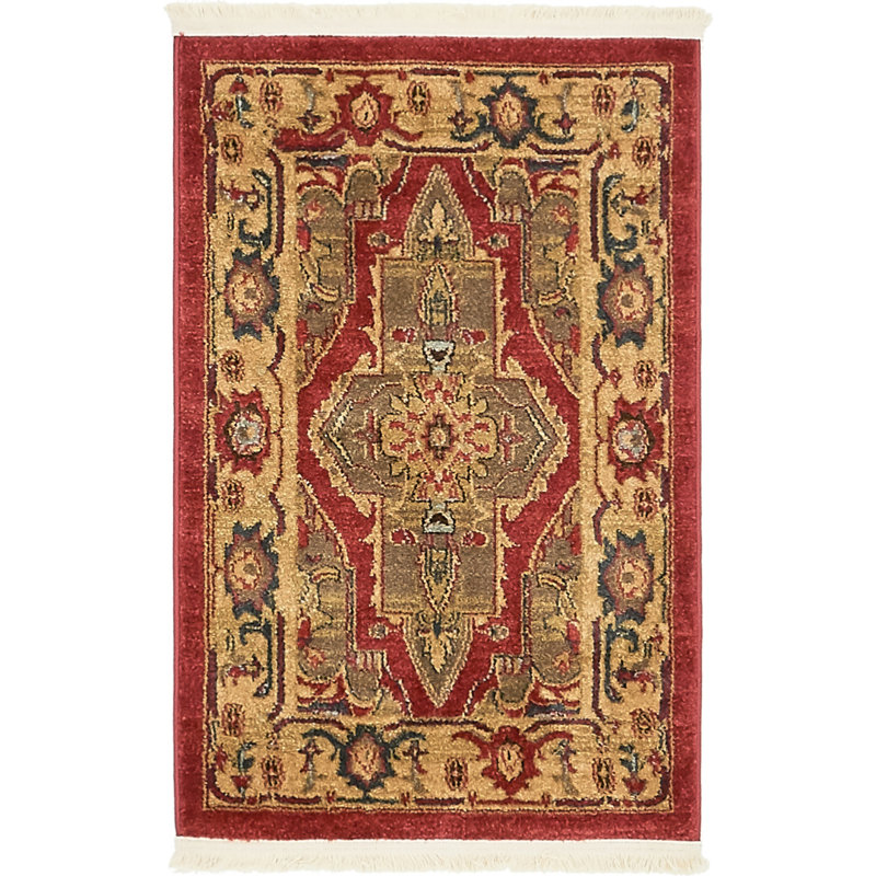 Tapis rouge de style oriental Eesi, Rectangle 2 pi 2 po x 3 pi 1 po
