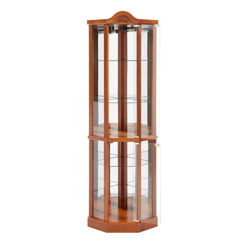 Glass Cabinet Lighted Corner Cabinet Corner Display Curio Cabinet, Glass Display With Light(Included)Bar Cabinet,Wine Cabinet With Adjustable Glass Shelves Carved Decoration Light(Included)