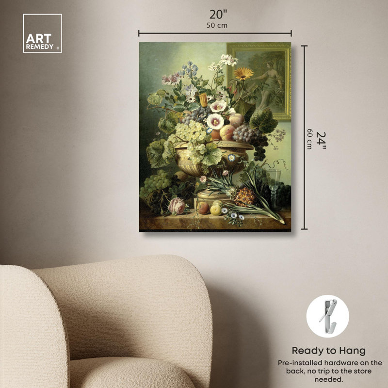 Vintage Floral Still Life Canvas Wall Art, 24" x 20"