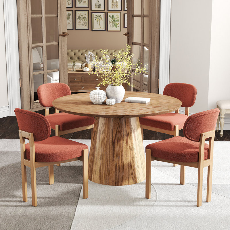 Solid Wood Dining Chairs Set, Modern Farmhouse Fabric Upholstered Dining Room Chair Kitchen Chairs, 4, Orange