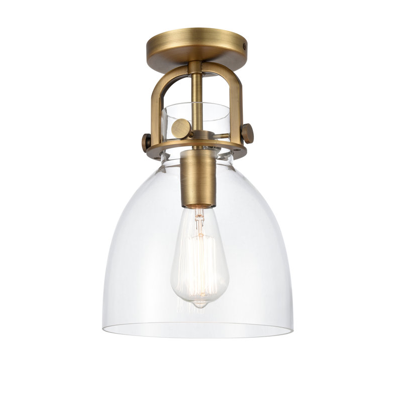 Borgen Glass Semi Flush Mount, Clear, Brushed Brass, 60 watt Bulb