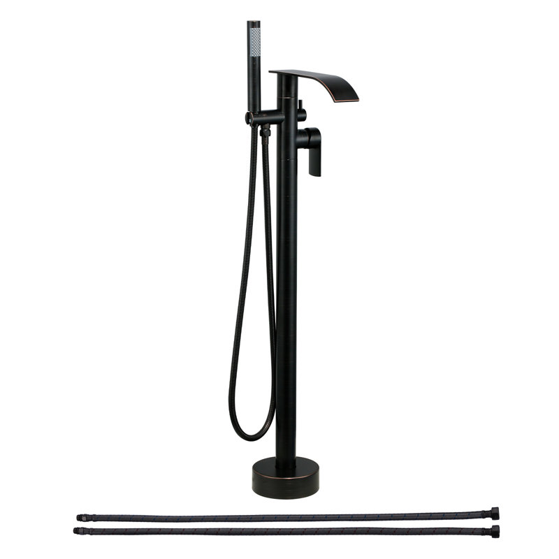 2-Handle Oil Rubbed Bronze Freestanding Tub Faucet with Handshower and Waterfall Spout, Oil Rubbed Bronze