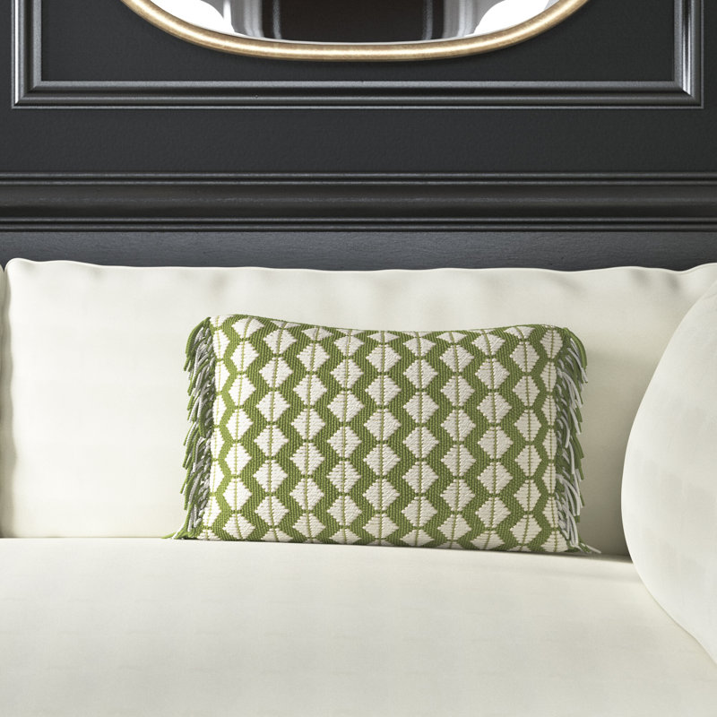 Dark Blue and Ivory Rectangular Polyester Tassel Throw Pillow