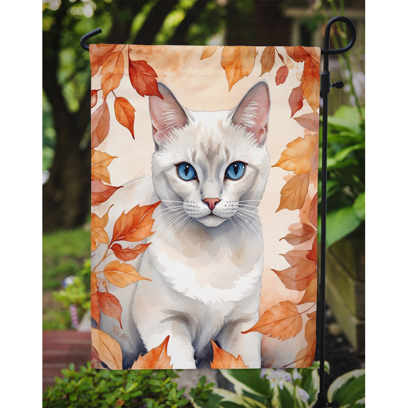 Chat en feuilles d'automne drapeau de jardin, Blanc étranger