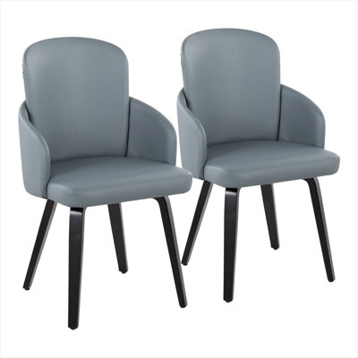 Upholstered Side Chair Set of 2 with Classic Gray Faux Leather and Black Wood Legs