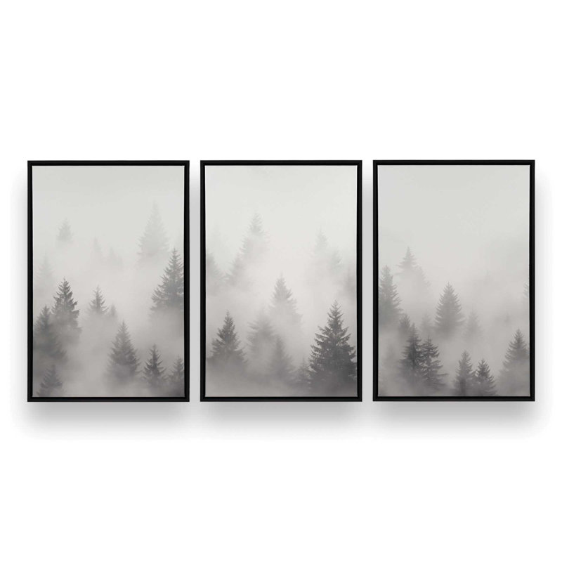 Foggy Echoes, ensemble de 3 toiles encadrées, Cadre américain en érable flottant, H 36,75 po x l 74,25 po x P 1,75 po